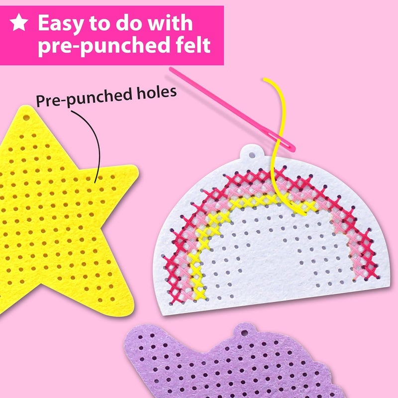 KRAFUN Cross Stitch Kits for Kids Beginners, 4 Unicorn Cross Stitching Keyrings Arts & Crafts, Needlepoint Embroidery Kit for Girls 5-13 Craft Kit Backpack Charms, Ornaments - Image 4